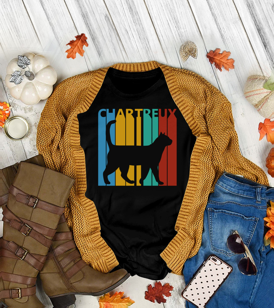 CHARTREUX Cat Silhouette Color Stripes T-Shirt