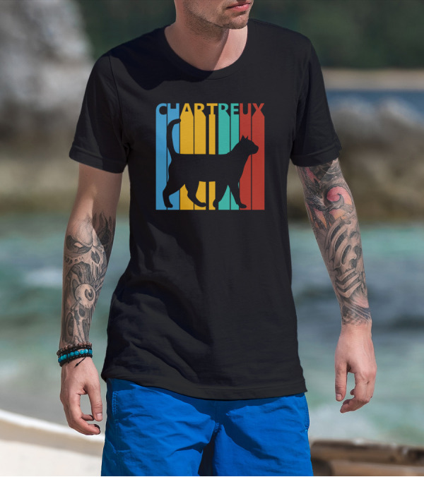 CHARTREUX Cat Silhouette Color Stripes T-Shirt