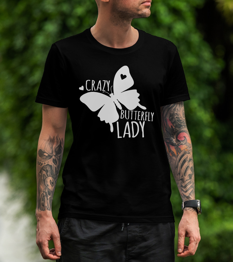 CRAZY BUTTERFLY LADY Heart Motif T-Shirt