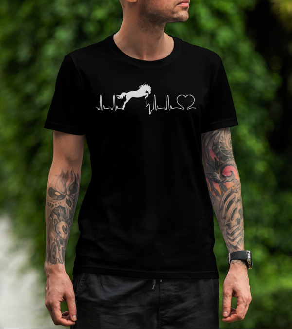 Heartbeat Horse Equestrian Heartbeat With Horse Silhouette And Heart Outline T-Shirt