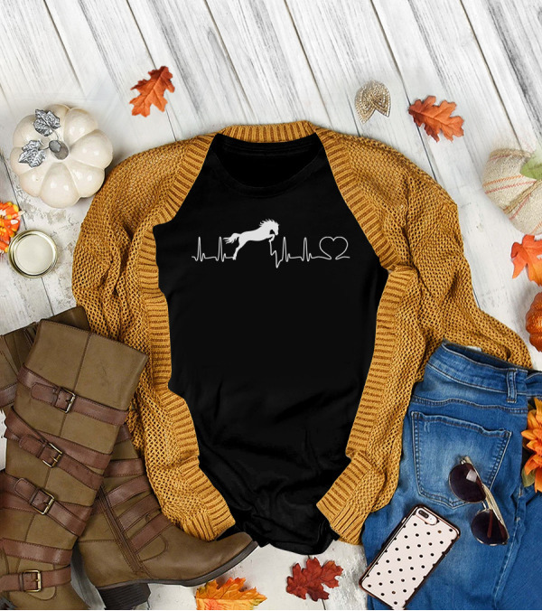 Heartbeat Horse Equestrian Heartbeat With Horse Silhouette And Heart Outline T-Shirt