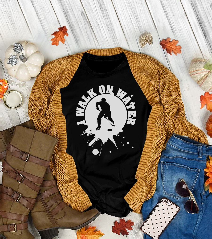 I Walk On Water Hockey Player Silhouette Splash T-Shirt