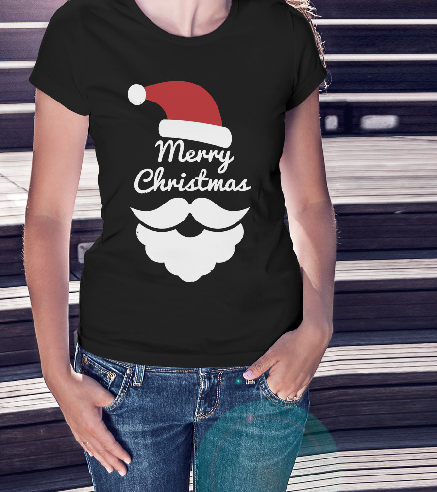Merry Christmas Santa Hat And Beard T-Shirt