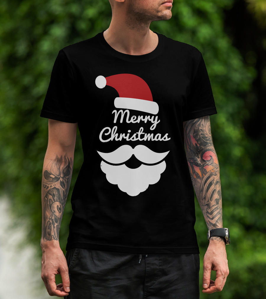 Merry Christmas Santa Hat And Beard T-Shirt