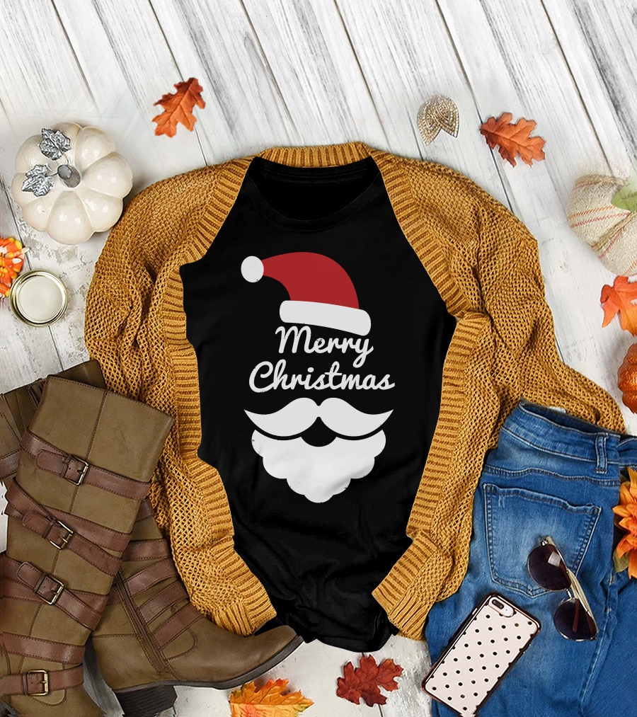Merry Christmas Santa Hat And Beard T-Shirt