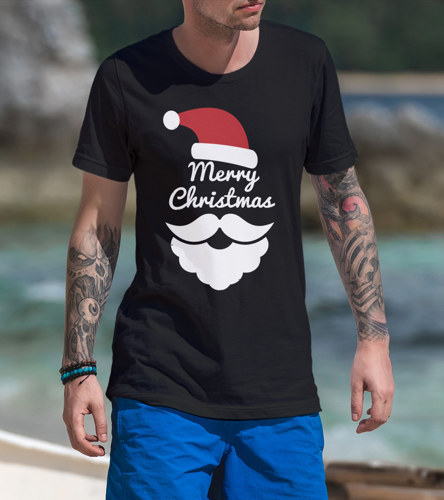 Merry Christmas Santa Hat And Beard T-Shirt