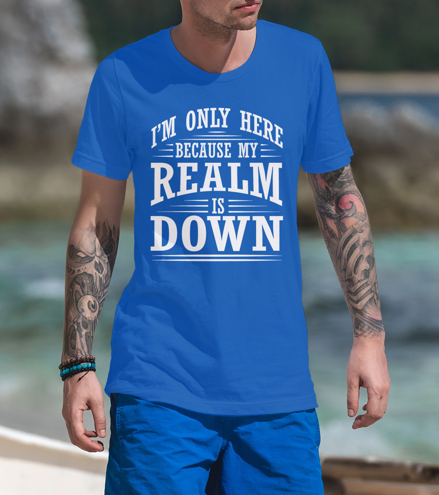 I'm Only Here Because My Realm Is Down Gaming Humor T-Shirt