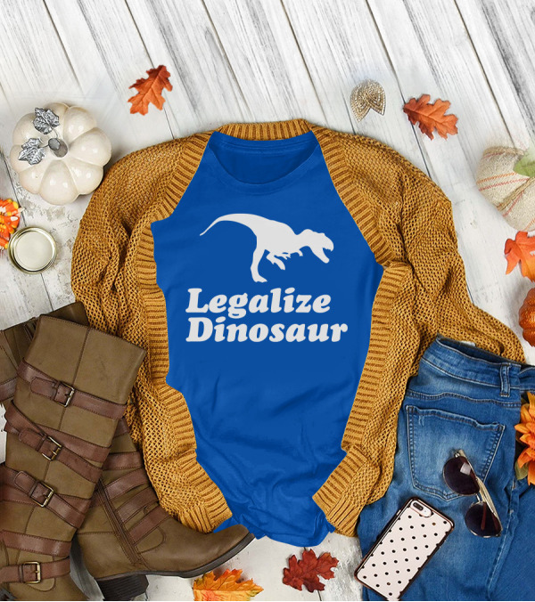 Legalize Dinosaur T-Rex Silhouette On Blue T-Shirt