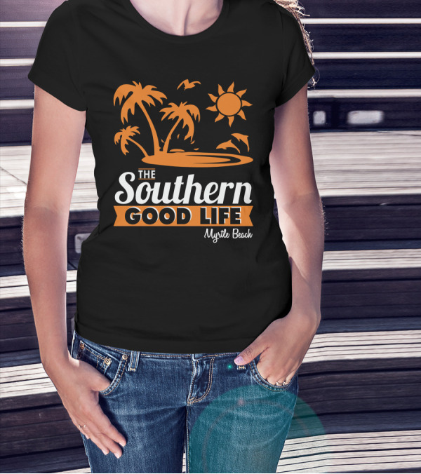 Myrtle Beach Southern Good Life Palm Trees Sun And Seagulls T-Shirt