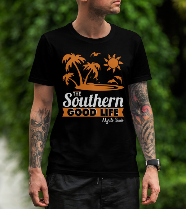 Myrtle Beach Southern Good Life Palm Trees Sun And Seagulls T-Shirt