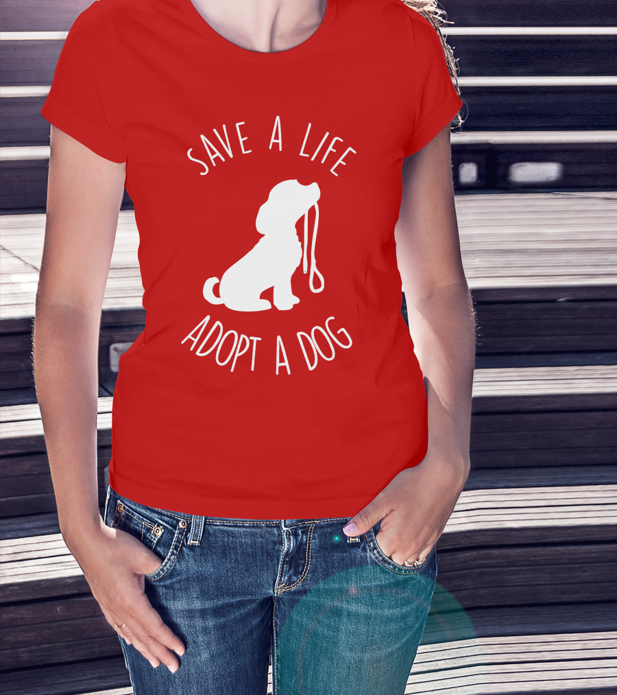 Save A Life Adopt A Dog Silhouette With Leash T-Shirt