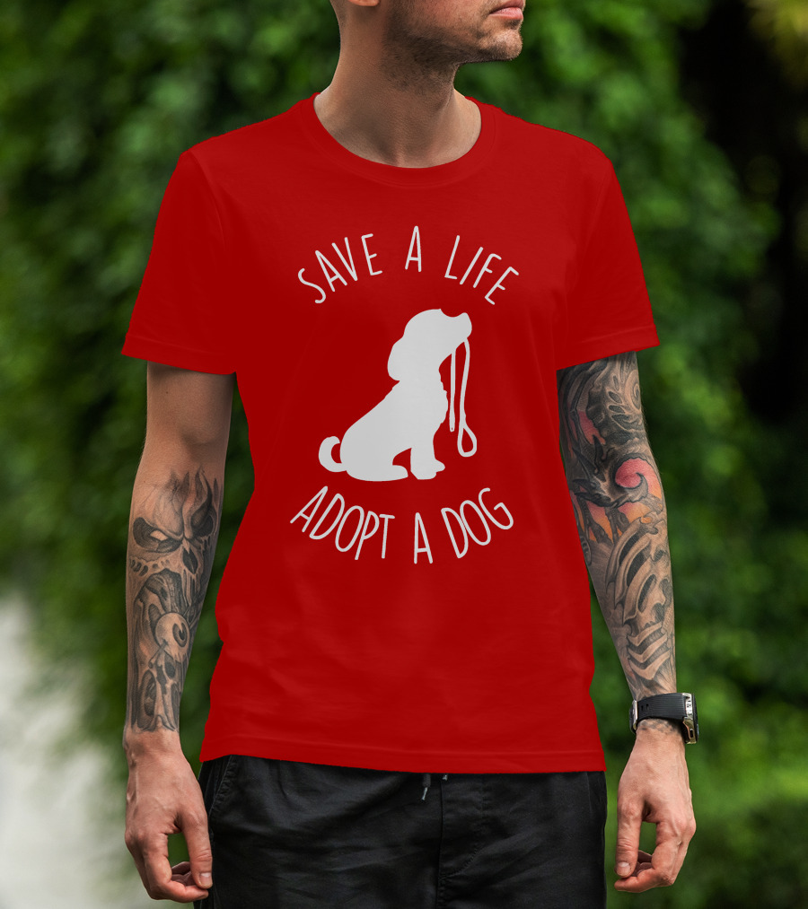 Save A Life Adopt A Dog Silhouette With Leash T-Shirt