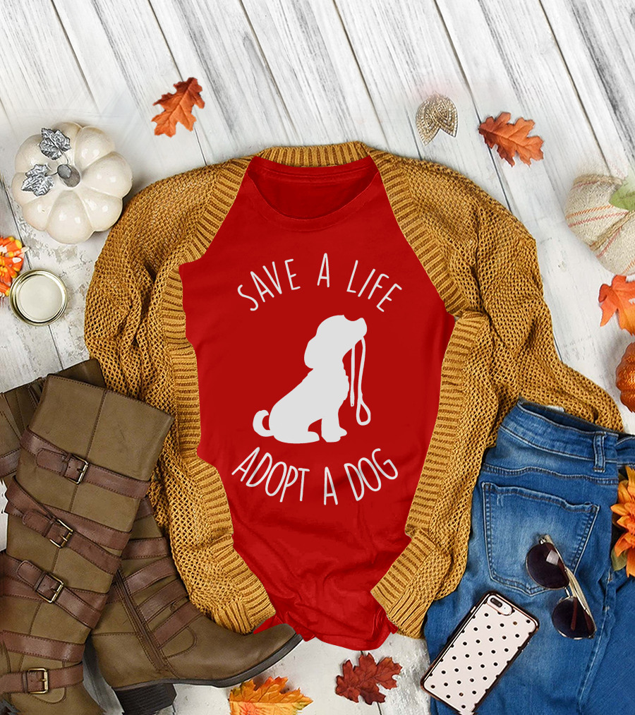 Save A Life Adopt A Dog Silhouette With Leash T-Shirt