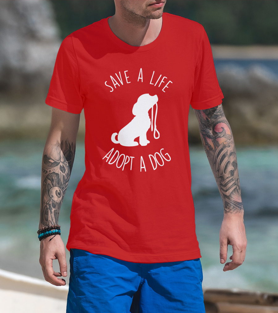 Save A Life Adopt A Dog Silhouette With Leash T-Shirt