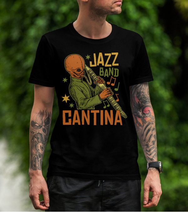 Cantina Jazz Band Musician With Instrument And Musical Notes T-Shirt