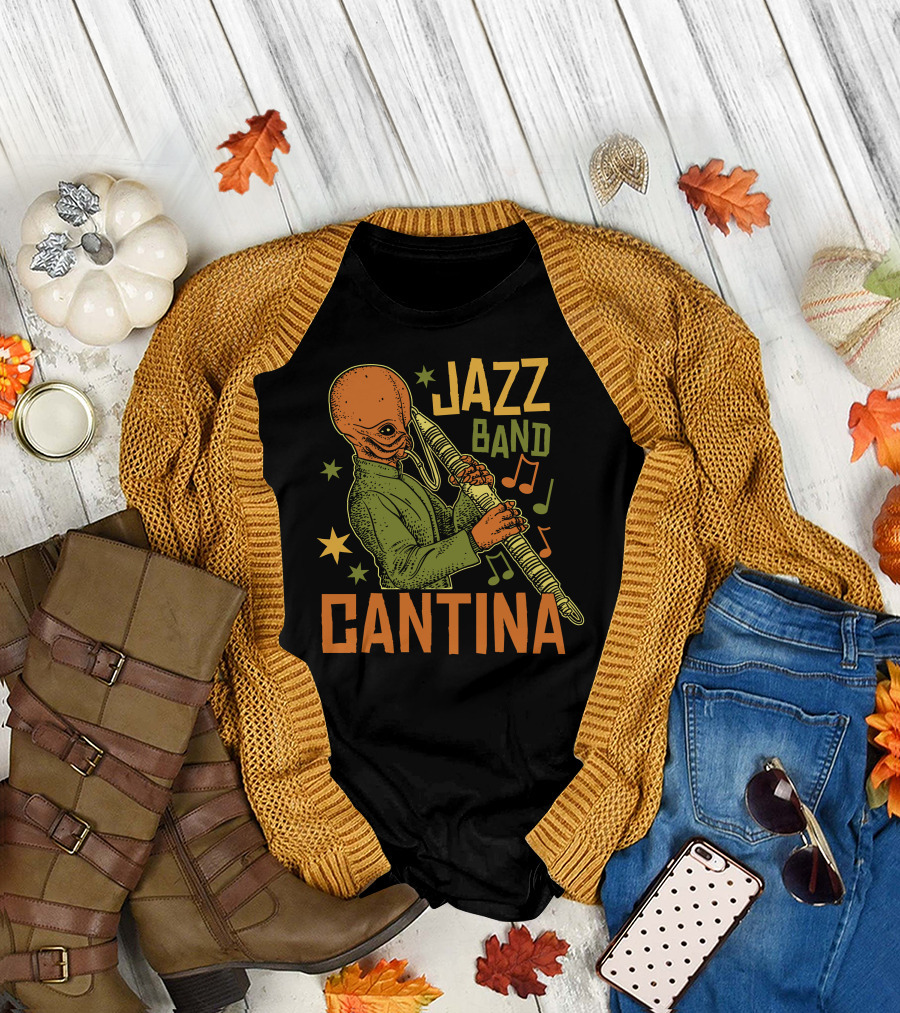 Cantina Jazz Band Musician with Instrument and Musical Notes T-Shirt
