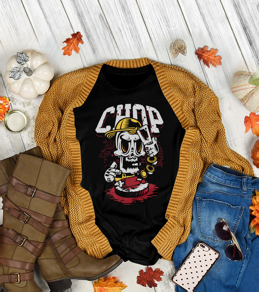 CHOP CHOP Skeleton Barber with Razor T-Shirt