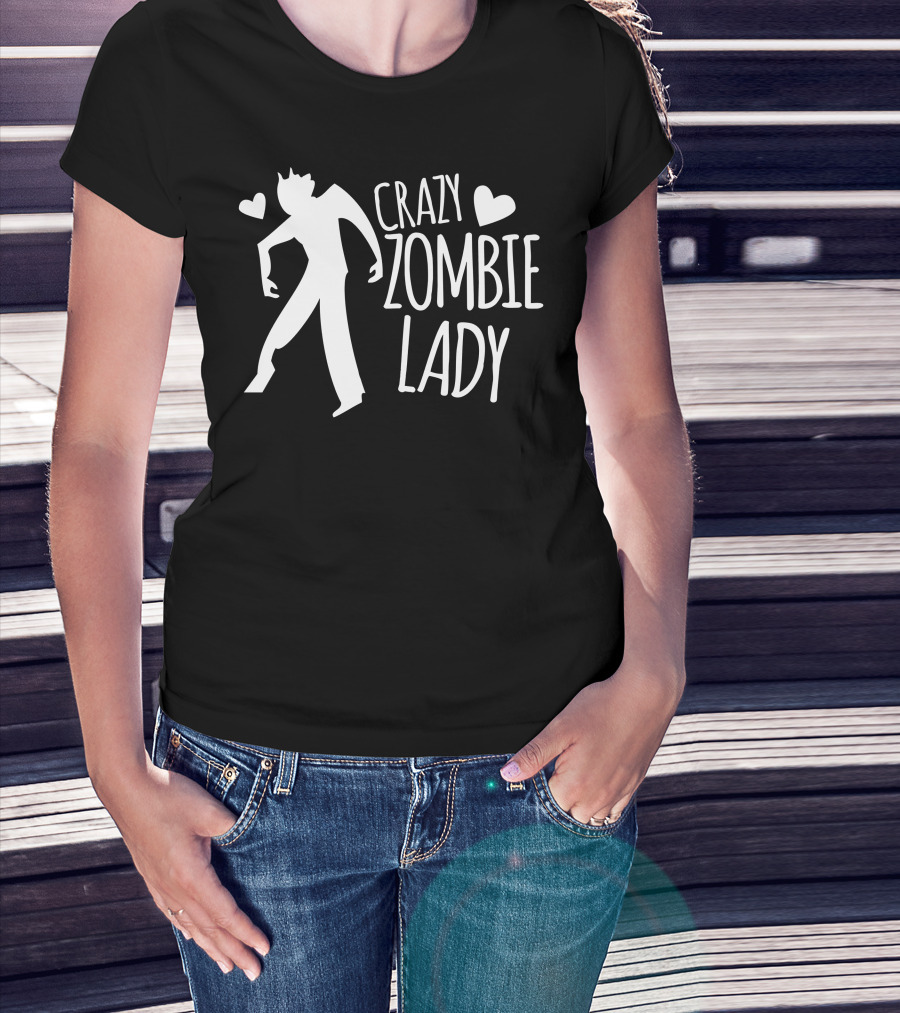 Crazy Zombie Lady With Hearts T-Shirt