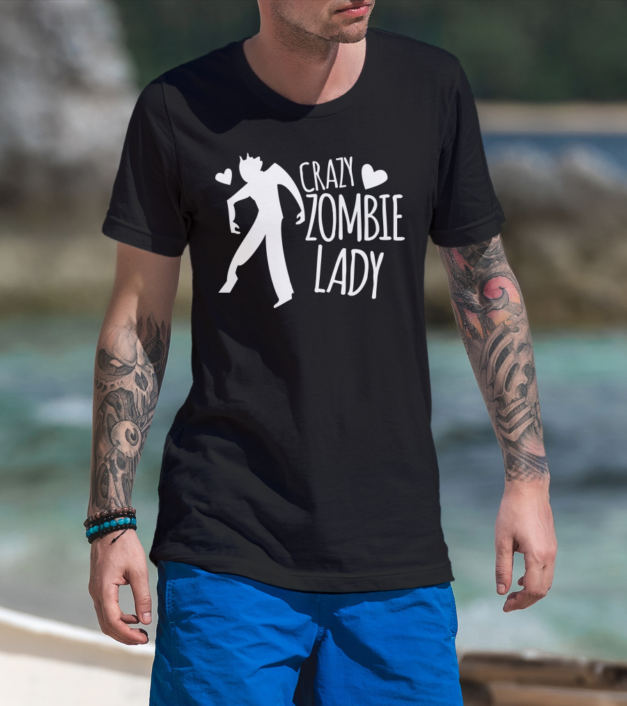 Crazy Zombie Lady With Hearts T-Shirt