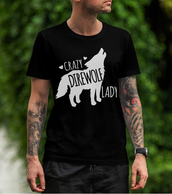 Crazy Direwolf Lady Howling Wolf Silhouette Hearts T-Shirt