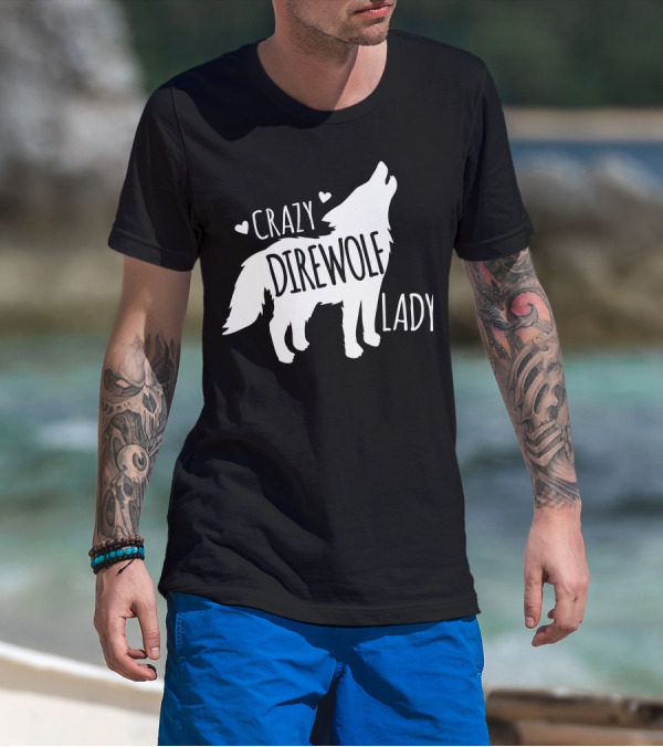 Crazy Direwolf Lady Howling Wolf Silhouette Hearts T-Shirt