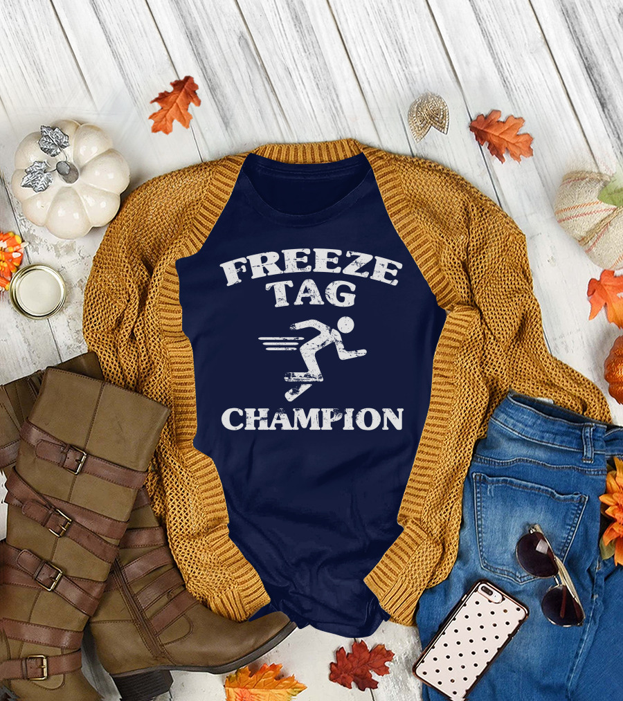 Freeze Tag Champion Retro Style Runner Vintage Text T-Shirt