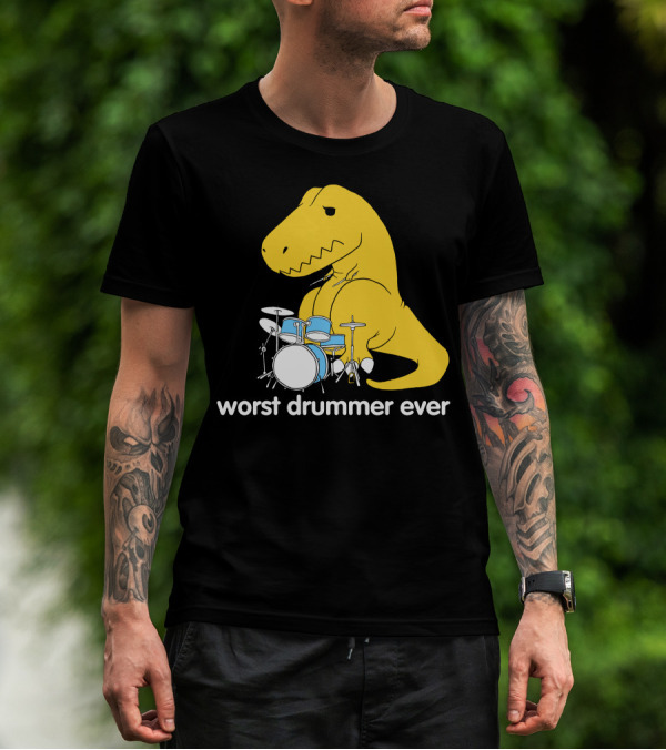 Worst Drummer Ever T-Rex With Drum Set T-Shirt