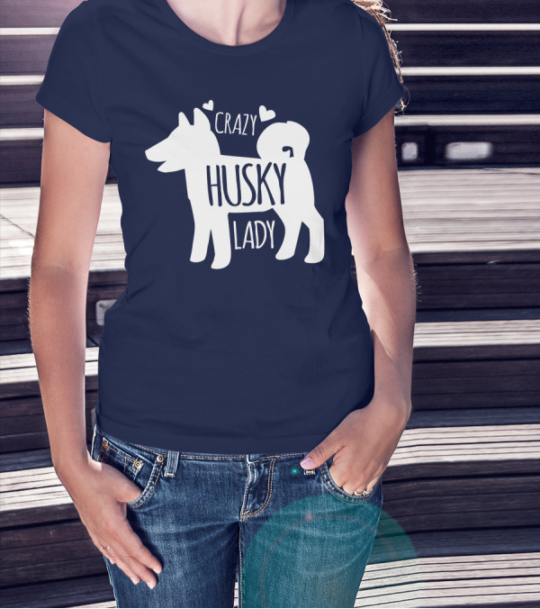 Crazy Husky Lady With Hearts Dog T-Shirt