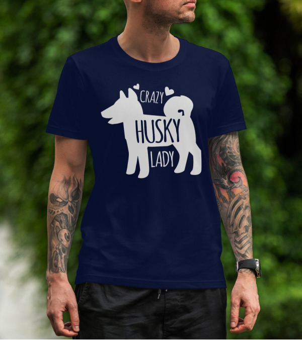Crazy Husky Lady With Hearts Dog T-Shirt