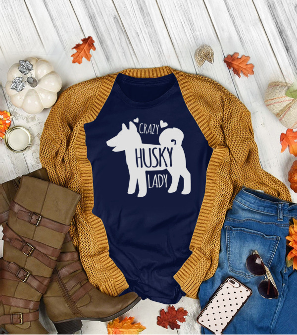 Crazy Husky Lady With Hearts Dog T-Shirt