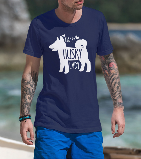 Crazy Husky Lady With Hearts Dog T-Shirt
