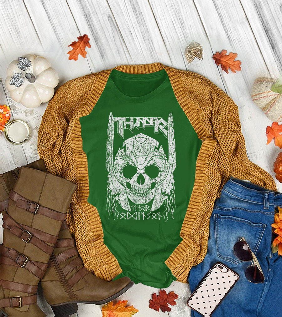 THUNDER Thor Odin Son Skull T-Shirt