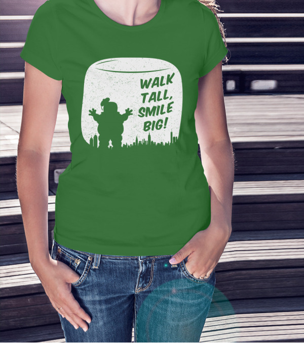 WALK TALL SMILE BIG Stay Puft Marshmallow Man City Skyline T-Shirt