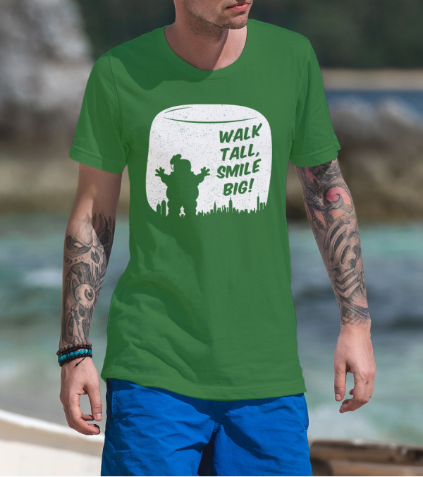 WALK TALL SMILE BIG Stay Puft Marshmallow Man City Skyline T-Shirt
