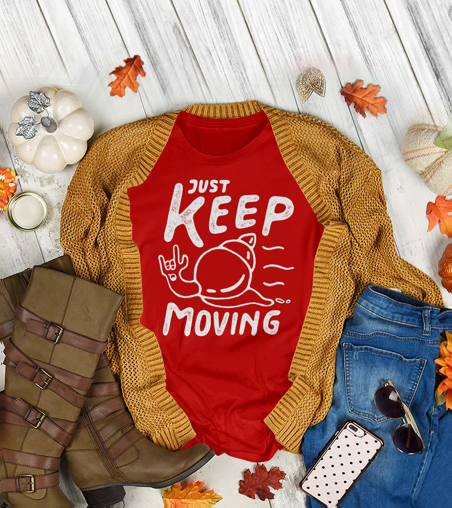 JUST KEEP MOVING Snail Rock Gesture T-Shirt