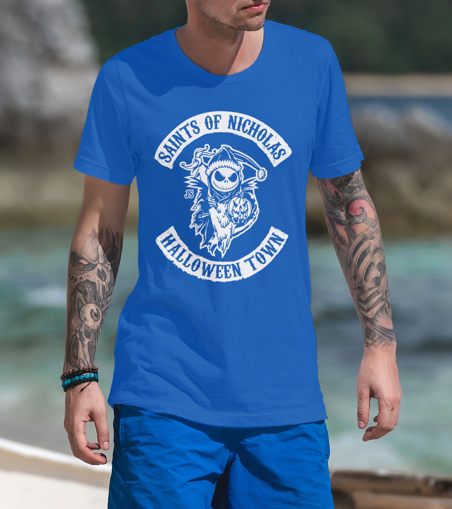 Saints Of Nicholas Halloween Town Jack Skellington Santa Crossover T-Shirt