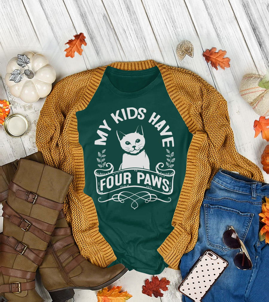 My Kids Have Four Paws Cat T-Shirt