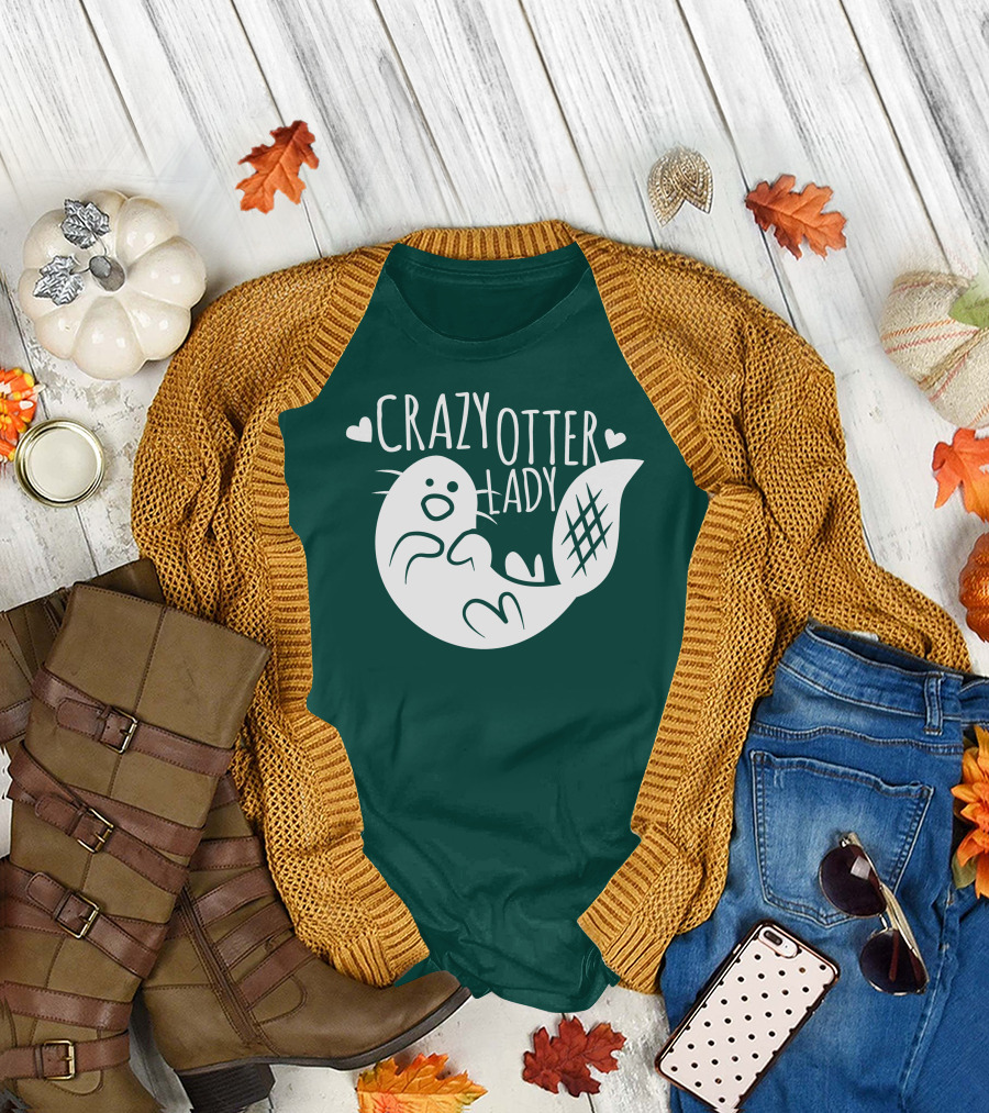Crazy Otter Lady with Heart Accents T-Shirt