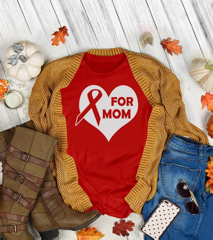 For Mom Red Ribbon Awareness Heart T-Shirt