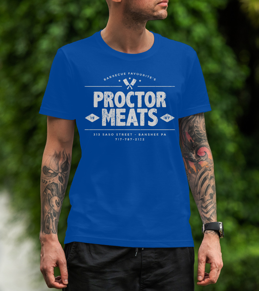 BARBECUE FAVOURITE'S PROCTOR MEATS 313 SABO STREET BANSHEE PA 717-787-2122 1967 WORN LOOK T-Shirt