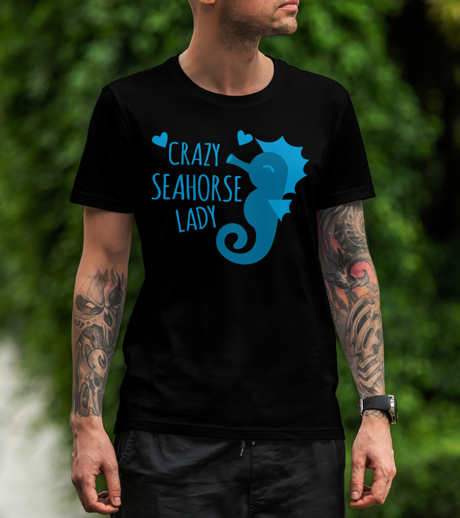 CRAZY SEAHORSE LADY HEARTS BLUE SEAHORSE T-Shirt