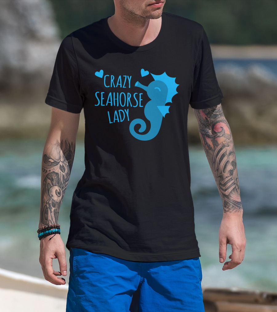 CRAZY SEAHORSE LADY HEARTS BLUE SEAHORSE T-Shirt