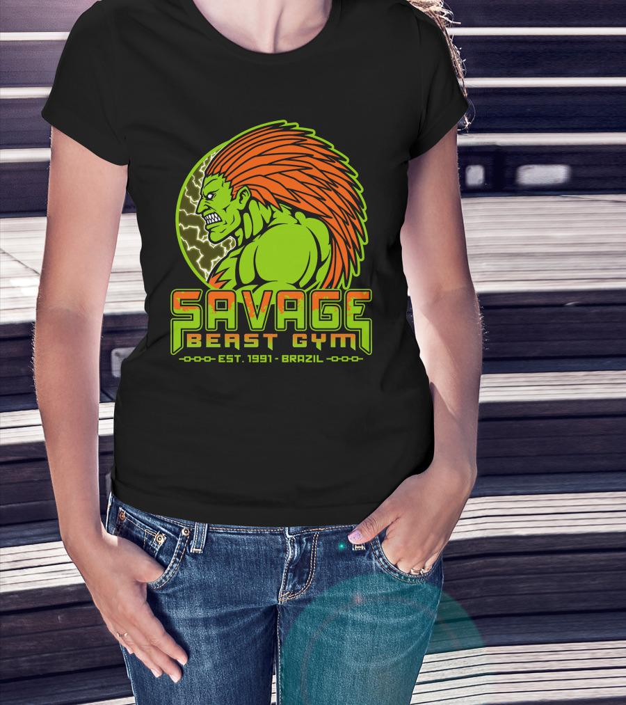 Savage Beast Gym Est. 1991 Brazil Green Monster With Orange Hair T-Shirt