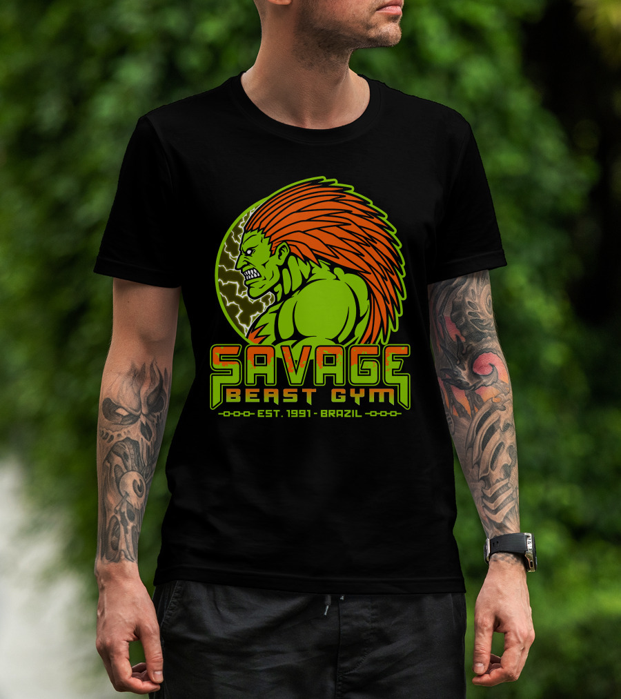 Savage Beast Gym Est. 1991 Brazil Green Monster With Orange Hair T-Shirt