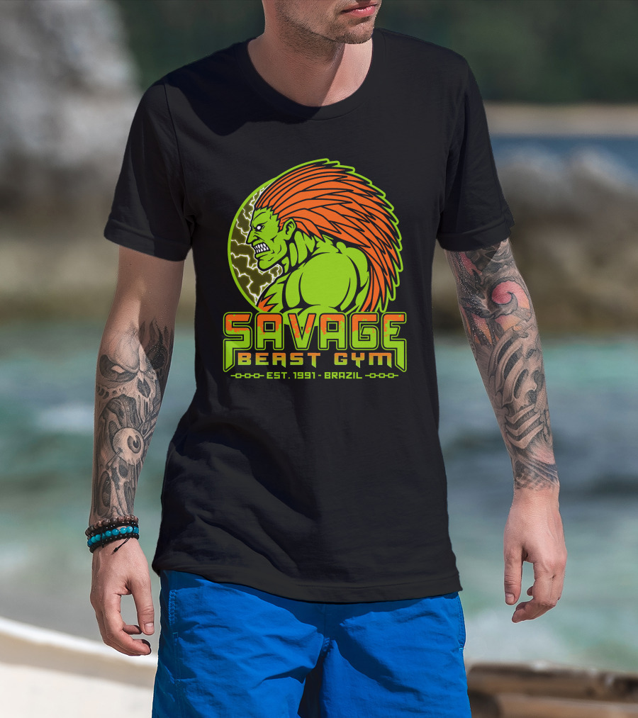Savage Beast Gym Est. 1991 Brazil Green Monster With Orange Hair T-Shirt