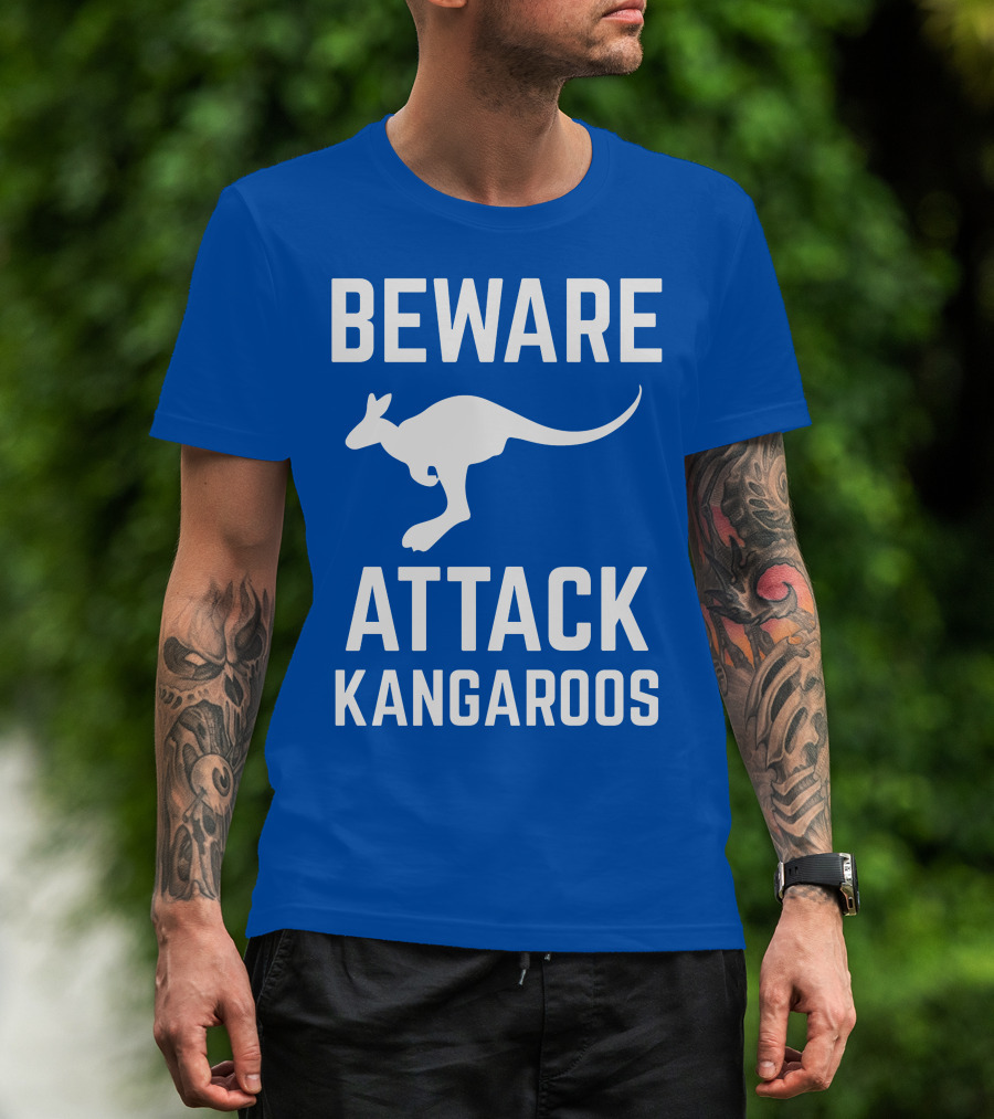 Beware Attack Kangaroos Warning Sign T-Shirt