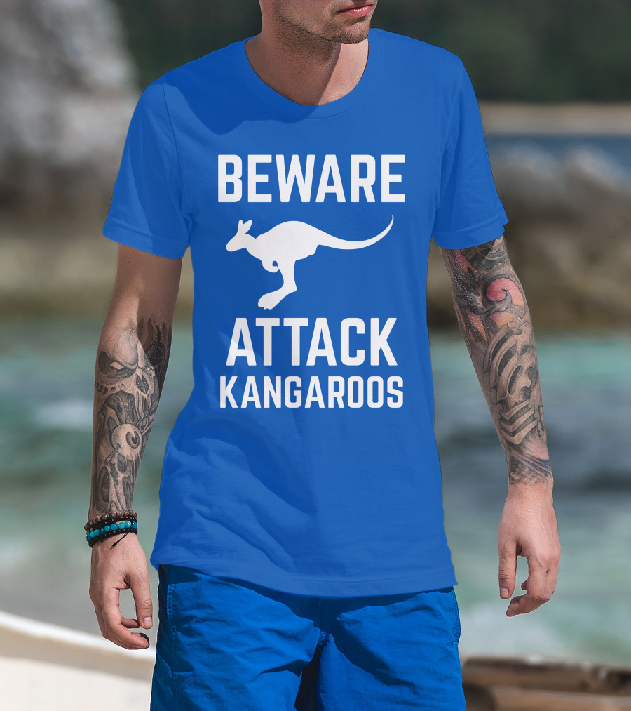 Beware Attack Kangaroos Warning Sign T-Shirt