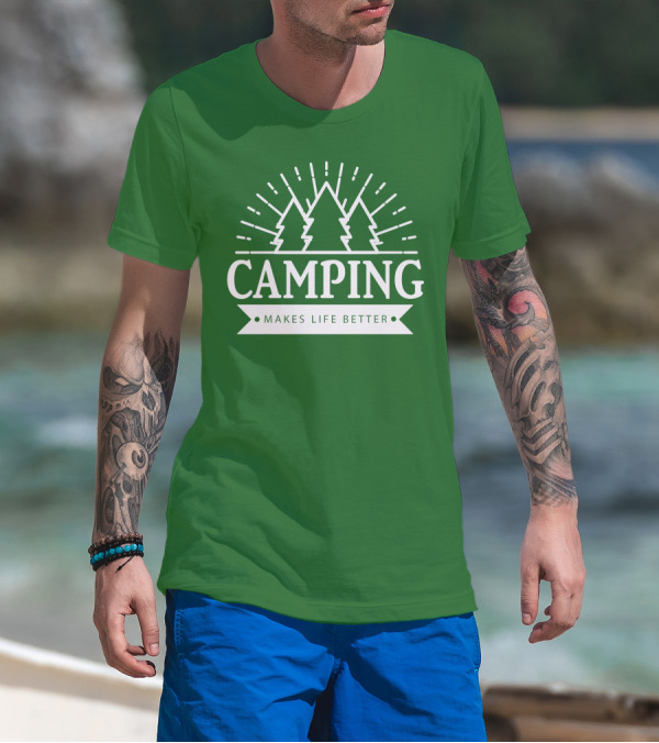 Camping Makes Life Better With Forest Trees And Radiant Sunburst T-Shirt