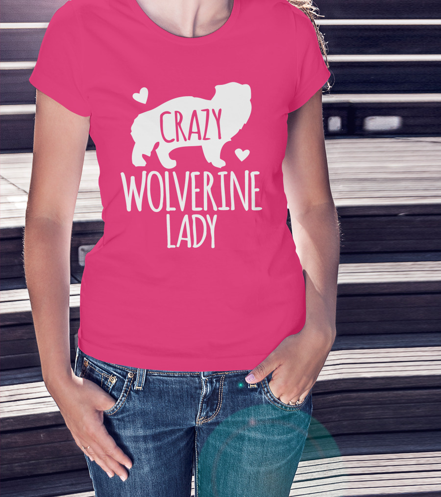 Crazy Wolverine Lady Silhouette With Hearts T-Shirt