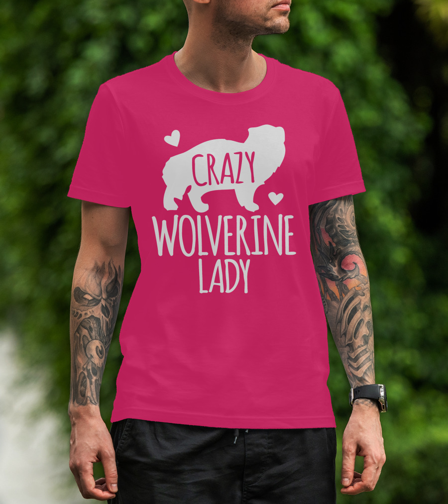 Crazy Wolverine Lady Silhouette With Hearts T-Shirt